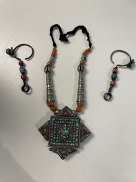 A varied collection of Himalayan accessories with turquoise ornaments, Tibet, 19th C.