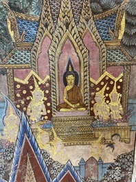 Thai school: 'Two votive scenes', ink and colour on canvas, 19th C.