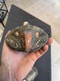 A Chinese painted terracotta owl-shaped 'zun' wine vessel, Han
