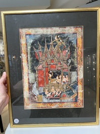 Thai school: 'Two votive scenes', ink and colour on canvas, 19th C.