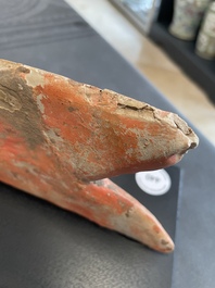 A Chinese Mingqi terracotta amphibian-shaped grave guardian with human head, Western Han