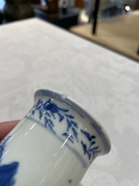 Four Chinese blue and white vases and a stem cup, Kangxi and later
