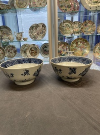 Six Chinese blue and white 'floral' bowls, a pair of dishes, a saucer and an iron-red-decorated plate, Qianlong