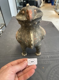 A Chinese painted terracotta owl-shaped 'zun' wine vessel, Han