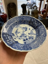 Five Chinese blue and white 'Xi Xiang Ji' plates, Qianlong