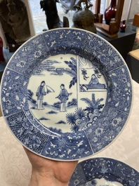 Six Chinese blue and white 'Xi Xiang Ji' plates, Qianlong