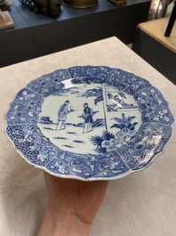 Four Chinese blue and white 'Xi Xiang Ji' plates, Qianlong