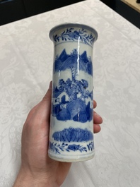 Four Chinese blue and white vases and a stem cup, Kangxi and later