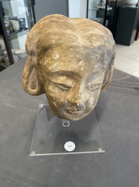 Two Chinese terracotta sculptures and a painted cocoon vase, Han