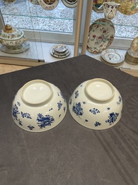 Six Chinese blue and white 'floral' bowls, a pair of dishes, a saucer and an iron-red-decorated plate, Qianlong