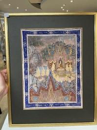 Thai school: 'Two votive scenes', ink and colour on canvas, 19th C.