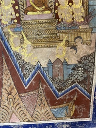 Thai school: 'Two votive scenes', ink and colour on canvas, 19th C.