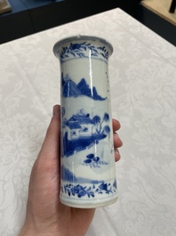 Four Chinese blue and white vases and a stem cup, Kangxi and later