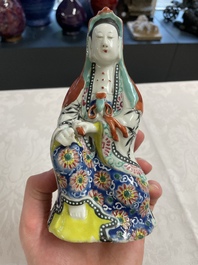 A Chinese famille rose Guanyin and a celadon-glazed dish, Chenghua mark, Qianlong/Jiaqing