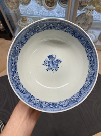 Six Chinese blue and white 'floral' bowls, a pair of dishes, a saucer and an iron-red-decorated plate, Qianlong