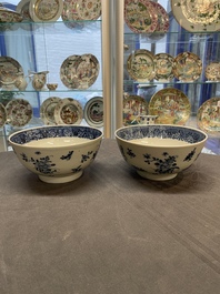 Six Chinese blue and white 'floral' bowls, a pair of dishes, a saucer and an iron-red-decorated plate, Qianlong