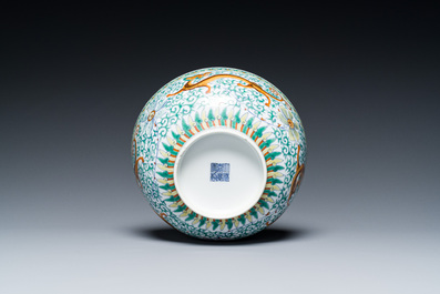 A Chinese doucai 'dragons' bowl, Jiaqing mark, 19th C.