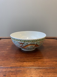 A Chinese doucai 'dragons' bowl, Jiaqing mark, 19th C.