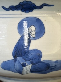 A large Chinese blue and white 'Buddhist' censer, Kangxi