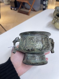 Six various Chinese bronze censers, 19/20th C.