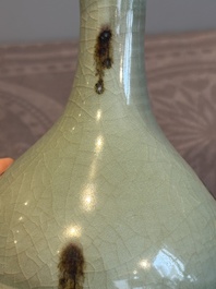 A Chinese russet-splashed Longquan celadon garlic-mouth vase, Yuan/Ming