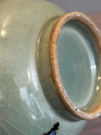 A Chinese russet-splashed Longquan celadon garlic-mouth vase, Yuan/Ming