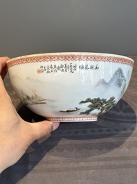 A Chinese famille rose eggshell 'landscape' bowl, signed Zou Guojun 鄒國鈞, Jing De Zhen Zhi 景德鎮制 mark, dated 1959