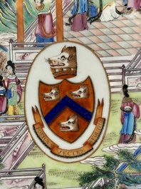 A rare Chinese Canton famille rose armorial dish with the arms of Wight, ca. 1810