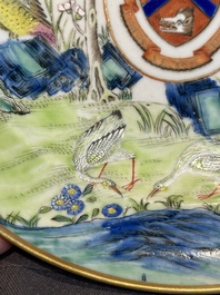 A rare Chinese Canton famille rose armorial dish with the arms of Wight, ca. 1810