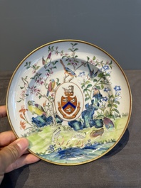 A rare Chinese Canton famille rose armorial dish with the arms of Wight, ca. 1810