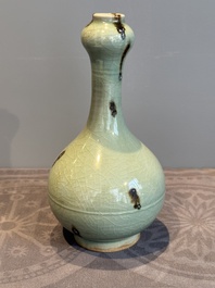 A Chinese russet-splashed Longquan celadon garlic-mouth vase, Yuan/Ming