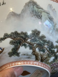 A Chinese famille rose eggshell 'landscape' bowl, signed Zou Guojun 鄒國鈞, Jing De Zhen Zhi 景德鎮制 mark, dated 1959