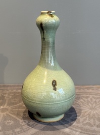 A Chinese russet-splashed Longquan celadon garlic-mouth vase, Yuan/Ming