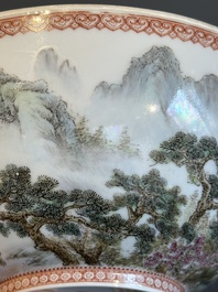 A Chinese famille rose eggshell 'landscape' bowl, signed Zou Guojun 鄒國鈞, Jing De Zhen Zhi 景德鎮制 mark, dated 1959