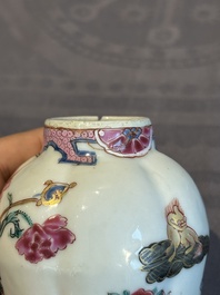 A pair of Chinese famille rose 'antiquities' tea caddies and covers, Yongzheng/Qianlong