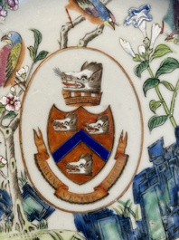 A rare Chinese Canton famille rose armorial dish with the arms of Wight, ca. 1810