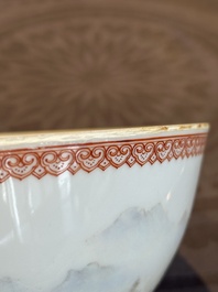 A Chinese famille rose eggshell 'landscape' bowl, signed Zou Guojun 鄒國鈞, Jing De Zhen Zhi 景德鎮制 mark, dated 1959