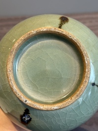A Chinese russet-splashed Longquan celadon garlic-mouth vase, Yuan/Ming