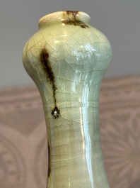 A Chinese russet-splashed Longquan celadon garlic-mouth vase, Yuan/Ming