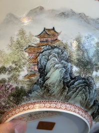 A Chinese famille rose eggshell 'landscape' bowl, signed Zou Guojun 鄒國鈞, Jing De Zhen Zhi 景德鎮制 mark, dated 1959