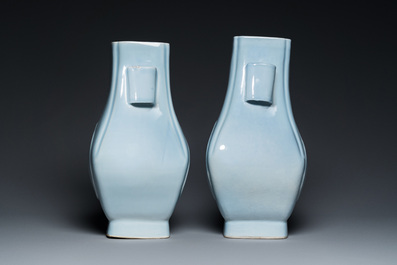 A pair of Chinese lavender-blue-glazed 'fanghu' vases, Guangxu mark and of the period