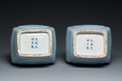 A pair of Chinese lavender-blue-glazed 'fanghu' vases, Guangxu mark and of the period