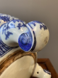 A large Chinese blue and white 'bajixiang' and 'lotus scrolls' tripod censer, Qianlong