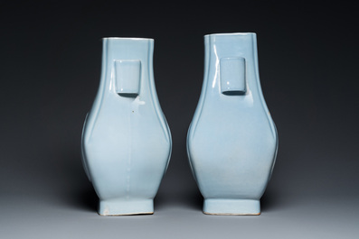 A pair of Chinese lavender-blue-glazed 'fanghu' vases, Guangxu mark and of the period