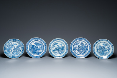 An impressive collection of 25 Chinese blue and white 'landscape' plates, Qianlong