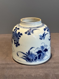 A Chinese blue and white bell-shaped water pot with birds among flowering branches, Kangxi