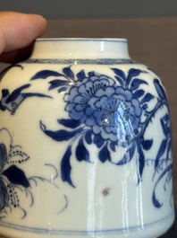 A Chinese blue and white bell-shaped water pot with birds among flowering branches, Kangxi