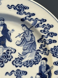 A Chinese blue and white 'Eight Immortals' dish, Xuande mark, 19th C.