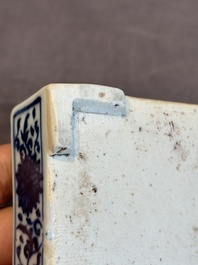 A Chinese blue and white square 'lotus scroll' box and cover, Qianlong