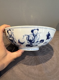 A Chinese blue and white 'Eight Immortals' bowl, Guangxu mark, 19/20th C.